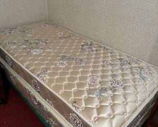 One of two matching twin mattresses and box springs