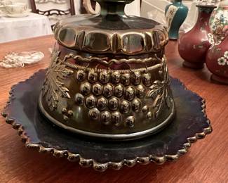 Northwood carnival glass covered butter dish