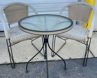 Metal And Wicker Patio Table And Chairs