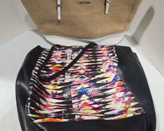 Two Large Black And White Bags Purses