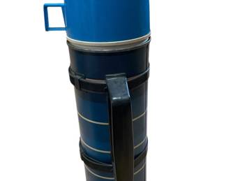 Vintage Blue Striped Thermos From The 70s 