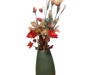 Green vase red flowers 18 x 7 inches 