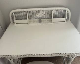 Antique wicker writing desk with ink well