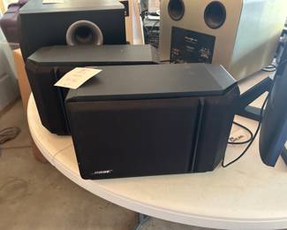 Bose speakers (2), Yamaha sub- woofer and Speaker craft sub-woofer, Linn Tukan book shelf speakers 