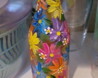 Hand Painted Glass Oil Bottle with Floral Design