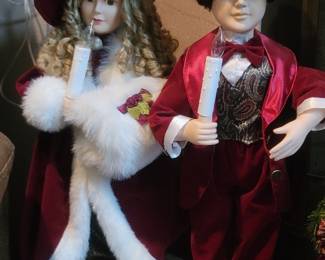 Victorian Boy & Girl Carolers Holding Light Up Candles