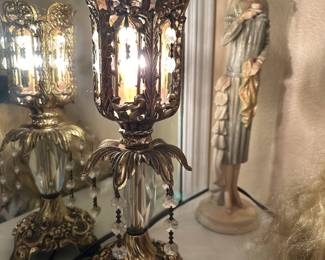 Hollywood Regency Brass Tone Accent Lamp