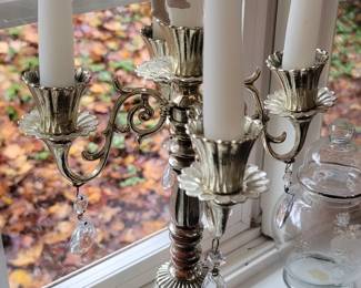 4 Arm Candelabra Candlestick Holder With Hanging Crystals