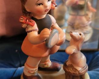 1950's Ceramic Girl Playing with Dog Figurine - Made in Japan