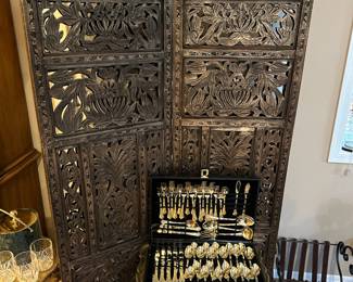 Ornately Carved Teak Room Divider