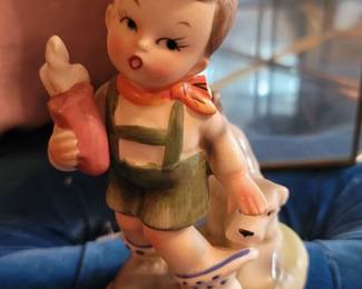 1950's Ceramic Boy with Scottie Dog Figurine - Made in Japan