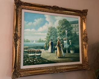 Framed Oil Painting of Ladies & Gentlemen in the Park by Green