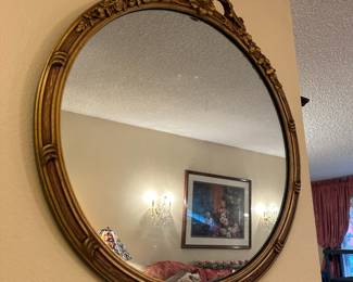 Circular Mirror in Hand-Carved Wooden Frame