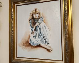 Framed Oil Painting of Sitting Girl Signed by Artist