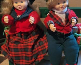 Animated Christmas Girl & Boy On Bench