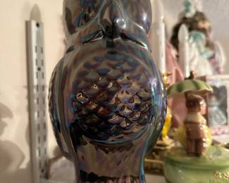 Purple Carnival Glass Owl Figurine