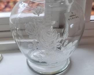 Viking Etched Glass Jar and Lid with Rose Design