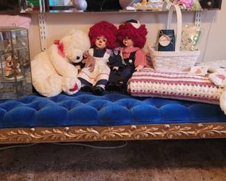 Tufted Blue Velvet Bench