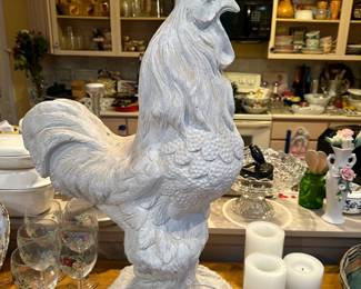 White Rustic Rooster Statue