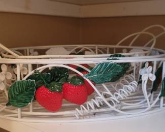 Set of Three Nesting White Metal Baskets with Strawberry Design