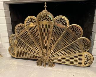 Brass Peacock Fireplace Cover