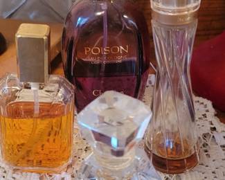 Christian Dior "Poison" Perfume, Marilyn Miglin Pheromone Perfume, Diamonique Premiere Eau de Toilette, Circa 1950's Clear Crystal Perfume Bottle