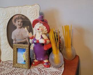 Red Hat Society Lady Figurine, Pair of Clear Hobnail Reed Diffusers