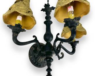 #38 • Vintage Iron Three Arm Sconce with Crushed Fabric Gold Shades
LUX.BID
