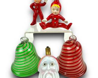 #23 • Santa Christmas Bulb, Pixie Elf and Art Glass Bell Ornaments
LUX.BID