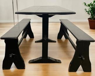 #128 • Vintage Laquered Wood 19" H Trestle Table w/Benches
LUX.BID