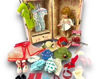 #85 • Ginger (Ginny) by Vogue Dolls, Inc. 1956 with Travel Trunk #864 & Wardrobe Accessories
LUX.BID