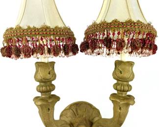 #39 • Gilded Composite Two Arm Sconce with Silk Like Beaded and Trimmed Shades
LUX.BID
