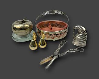 #93 • Silver Plate Collectibles - Grape Scissors, Night Cap Cup, Pink Depression Glass Candy Dish
LUX.BID