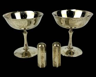 #96 • Silverplate Champagne Toasting Goblets and Salt & Pepper Shakers
LUX.BID