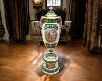 #188 • Royal Vienna Style Porcelain Covered Urn, Lucite Stand
LUX.BID