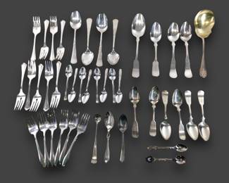 #124 • 43 Pcs Silverplate Flatware, Collectibles - Some Monograms, Various Makers
LUX.BID