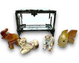#59 • Beveled Glass Trinket Box with Polished Stone Animals
LUX.BID
