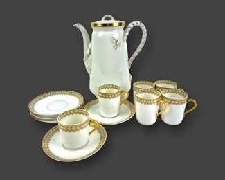 #99 • Theodore Haviland Limoges China Rope Handle Coffee Pot and St. Alban Demitasse Cups and Saucers
LUX.BID
