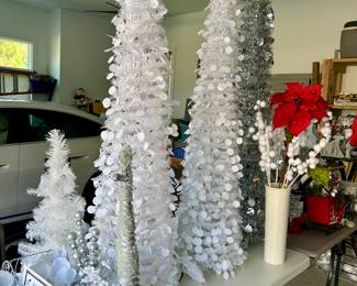 Silver and white holiday decorations