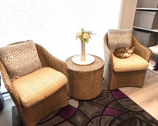 woven rattan chairs & side table