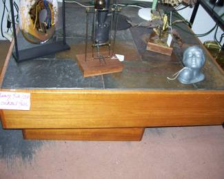 HEAVY SQUARE TILE TOP/WOOD COCKTAIL TABLE