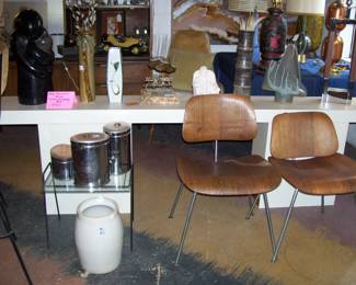 LONG FORMICA/METAL ACCENTS SOFA/DISPLAY/FOYER TABLE - CHAIRS - DECOR