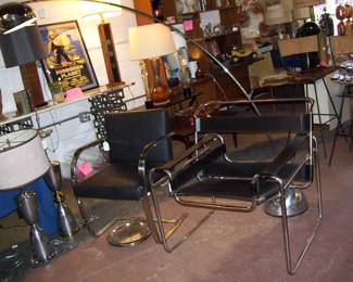 CHROME/LEATHER CHAIRS - BIG CHROME ARC LAMP
