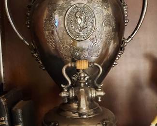19th C Silverplate Hot Water Urn Fine Details