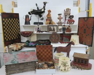Folk Art, carvings, sculptures, game boards, hook rugs