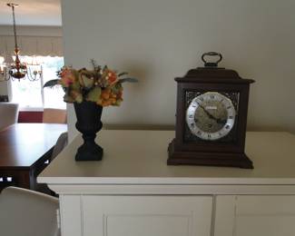 Clock, and small vase with faux florals