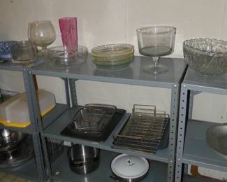 Bakeware, cookware, and serving items, along with the metal shelving is also for sale too
