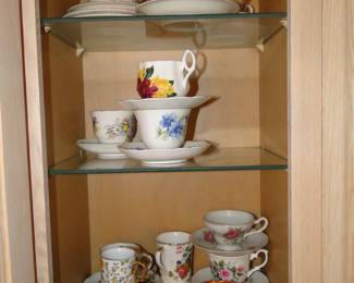 Various fun tea cups and saucers, great patterns