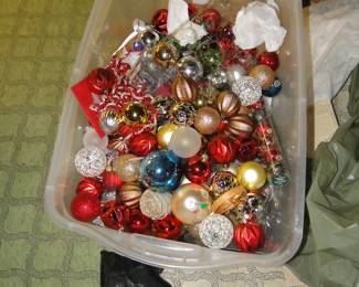 Large bucket of Christmas decorations