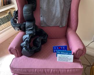 Pink wing back arm chair